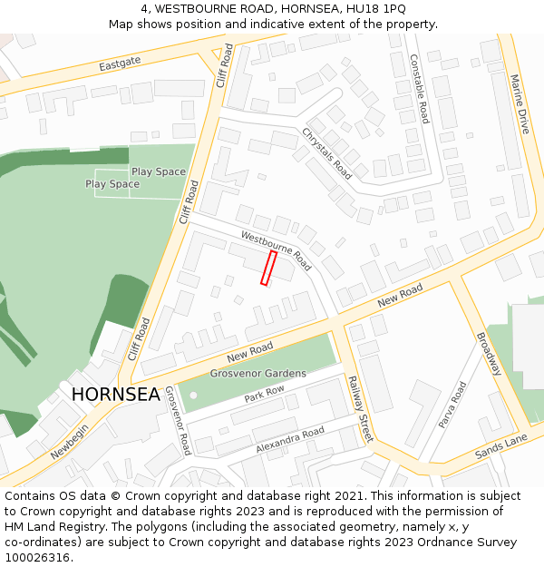 4, WESTBOURNE ROAD, HORNSEA, HU18 1PQ: Location map and indicative extent of plot