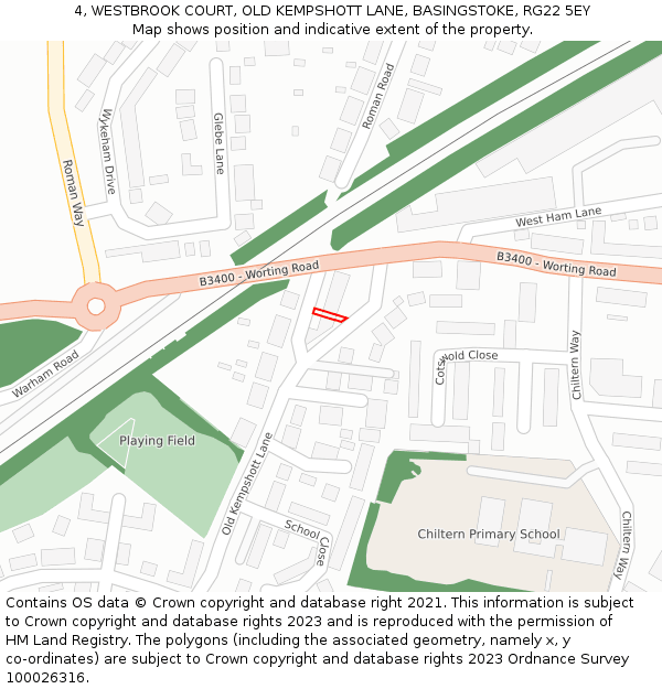 4, WESTBROOK COURT, OLD KEMPSHOTT LANE, BASINGSTOKE, RG22 5EY: Location map and indicative extent of plot