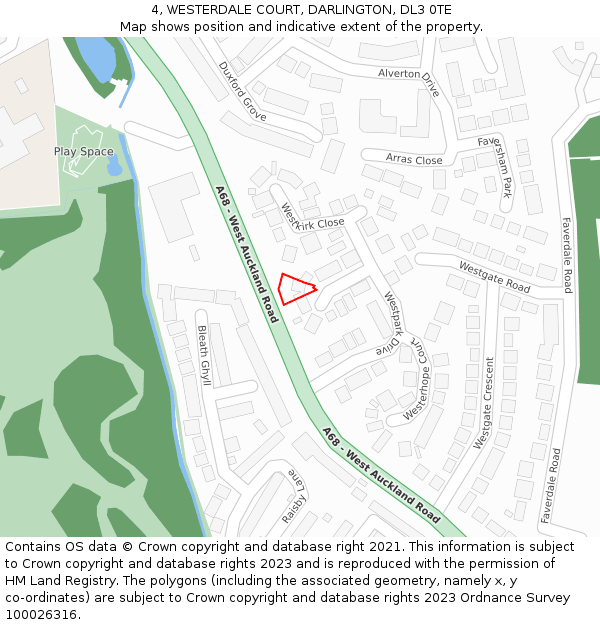 4, WESTERDALE COURT, DARLINGTON, DL3 0TE: Location map and indicative extent of plot