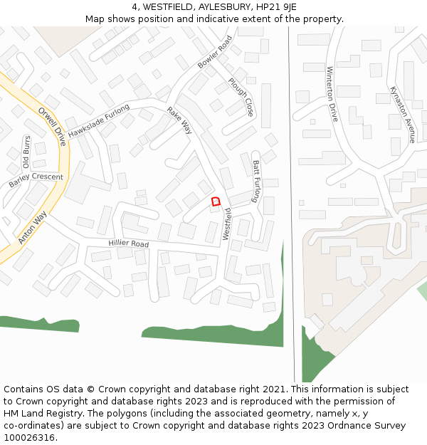 4, WESTFIELD, AYLESBURY, HP21 9JE: Location map and indicative extent of plot