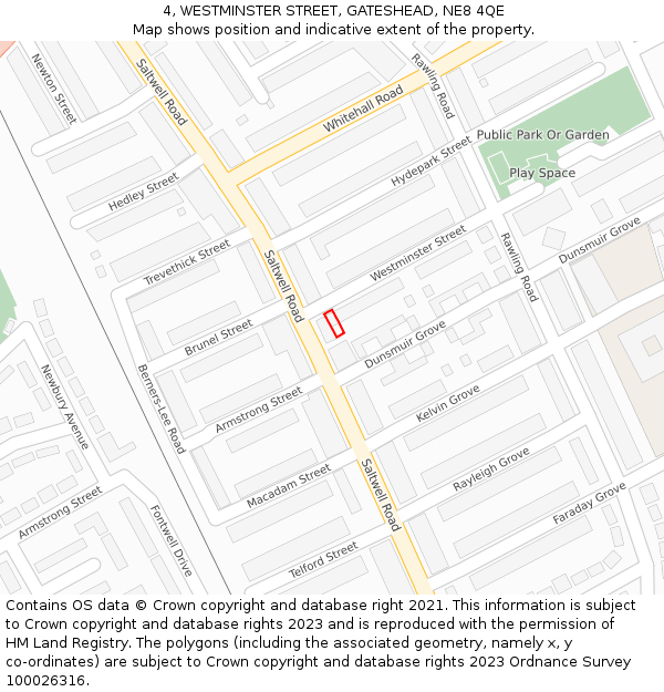 4, WESTMINSTER STREET, GATESHEAD, NE8 4QE: Location map and indicative extent of plot