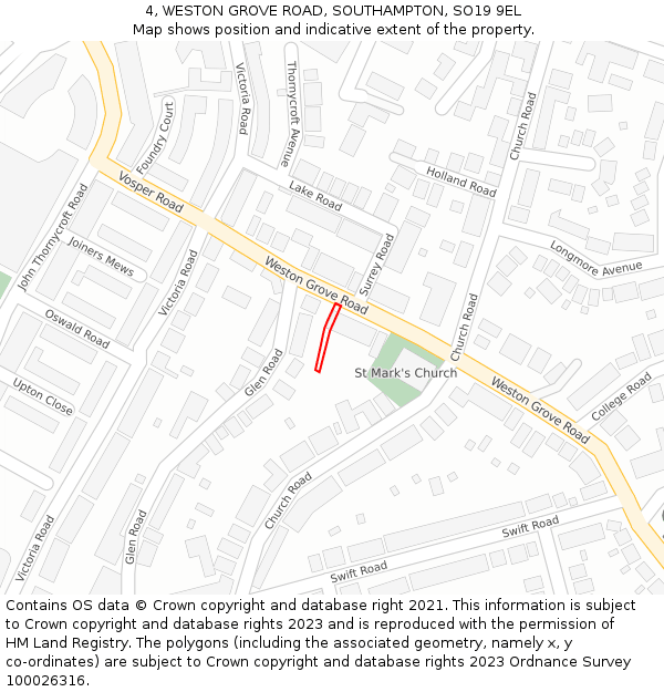 4, WESTON GROVE ROAD, SOUTHAMPTON, SO19 9EL: Location map and indicative extent of plot