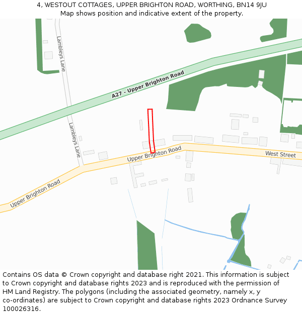 4, WESTOUT COTTAGES, UPPER BRIGHTON ROAD, WORTHING, BN14 9JU: Location map and indicative extent of plot