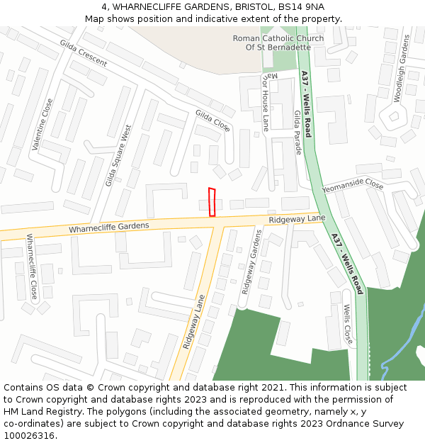 4, WHARNECLIFFE GARDENS, BRISTOL, BS14 9NA: Location map and indicative extent of plot