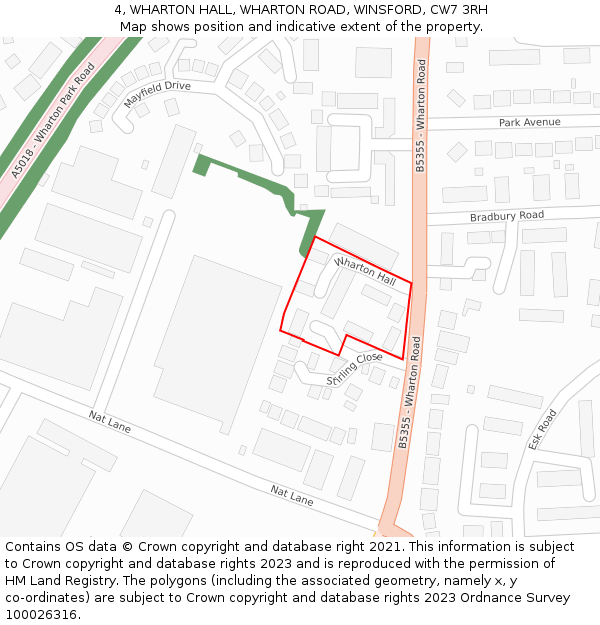 4, WHARTON HALL, WHARTON ROAD, WINSFORD, CW7 3RH: Location map and indicative extent of plot