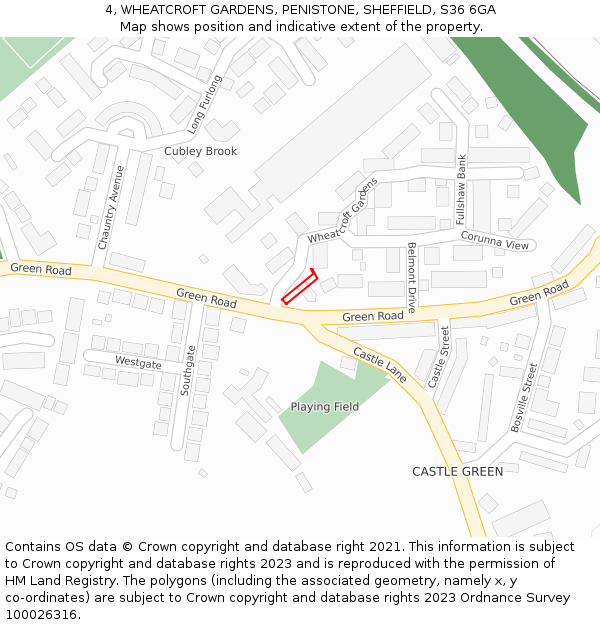 4, WHEATCROFT GARDENS, PENISTONE, SHEFFIELD, S36 6GA: Location map and indicative extent of plot