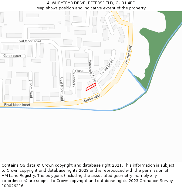 4, WHEATEAR DRIVE, PETERSFIELD, GU31 4RD: Location map and indicative extent of plot