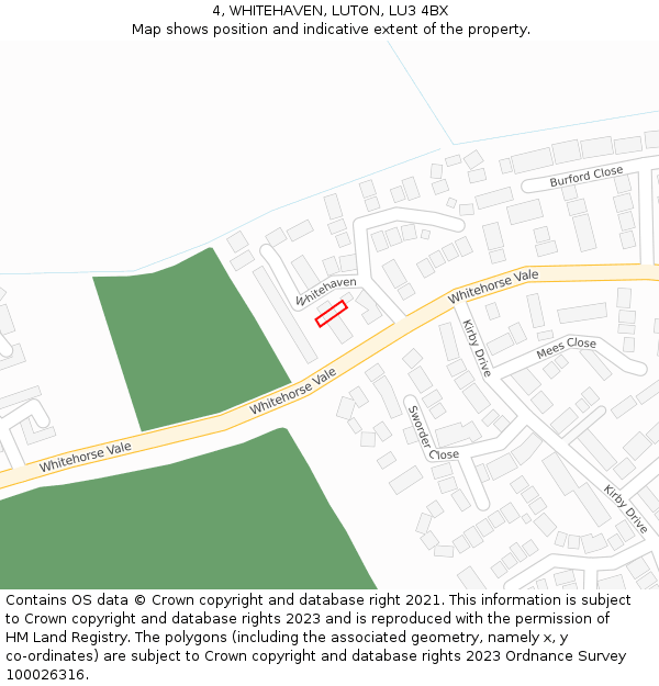4, WHITEHAVEN, LUTON, LU3 4BX: Location map and indicative extent of plot