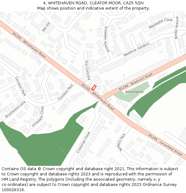 4, WHITEHAVEN ROAD, CLEATOR MOOR, CA25 5QN: Location map and indicative extent of plot
