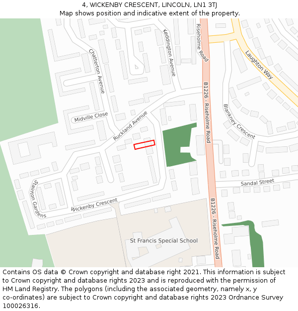 4, WICKENBY CRESCENT, LINCOLN, LN1 3TJ: Location map and indicative extent of plot