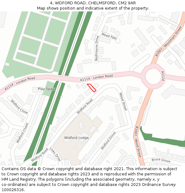 4, WIDFORD ROAD, CHELMSFORD, CM2 9AR: Location map and indicative extent of plot