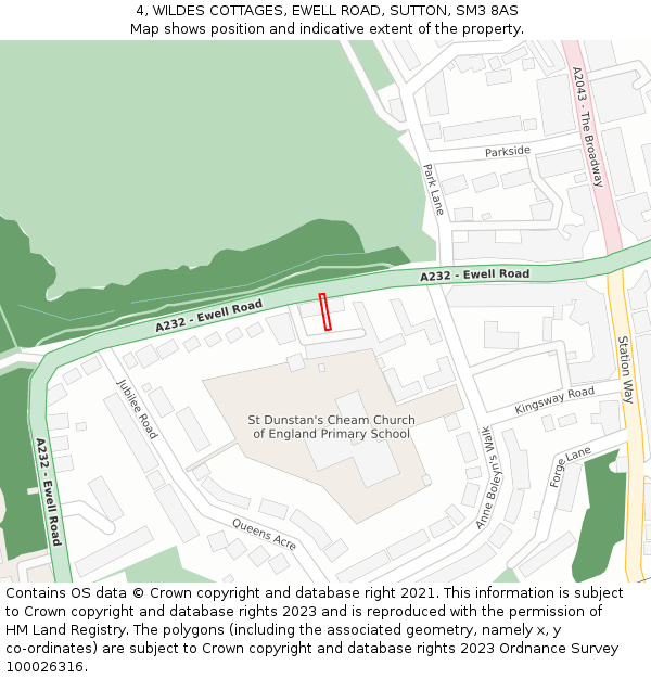 4, WILDES COTTAGES, EWELL ROAD, SUTTON, SM3 8AS: Location map and indicative extent of plot