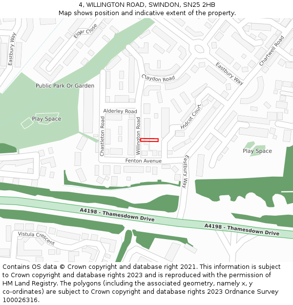 4, WILLINGTON ROAD, SWINDON, SN25 2HB: Location map and indicative extent of plot