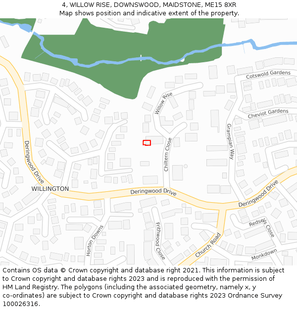 4, WILLOW RISE, DOWNSWOOD, MAIDSTONE, ME15 8XR: Location map and indicative extent of plot