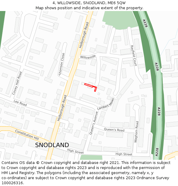 4, WILLOWSIDE, SNODLAND, ME6 5QW: Location map and indicative extent of plot
