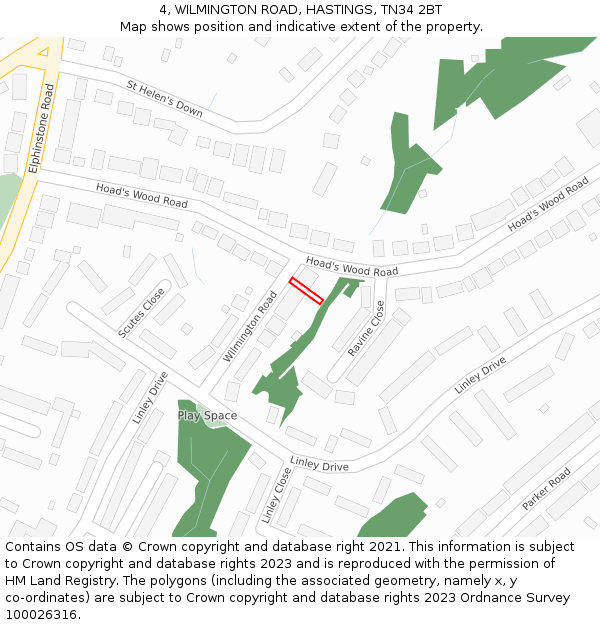 4, WILMINGTON ROAD, HASTINGS, TN34 2BT: Location map and indicative extent of plot