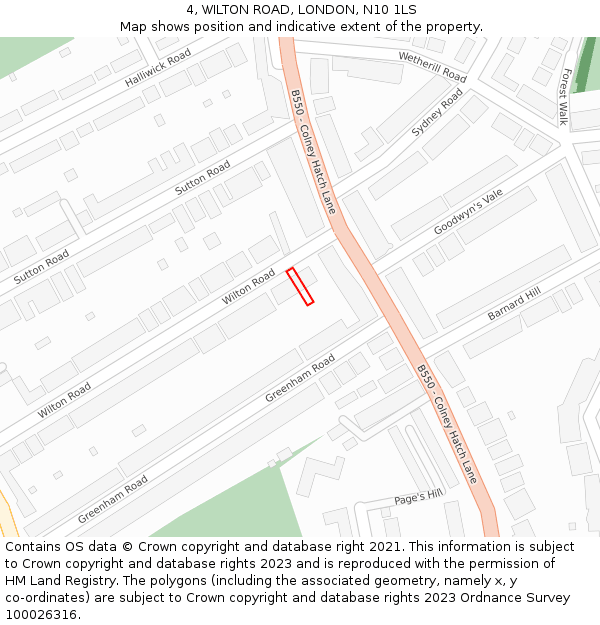 4, WILTON ROAD, LONDON, N10 1LS: Location map and indicative extent of plot