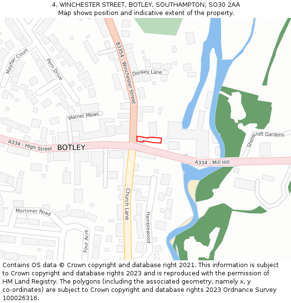 4, WINCHESTER STREET, BOTLEY, SOUTHAMPTON, SO30 2AA: Location map and indicative extent of plot