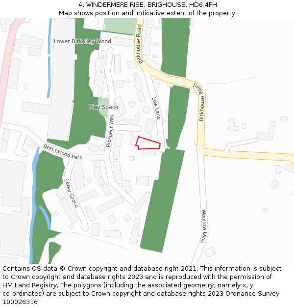 4, WINDERMERE RISE, BRIGHOUSE, HD6 4FH: Location map and indicative extent of plot