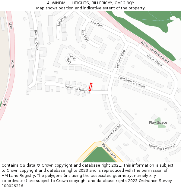 4, WINDMILL HEIGHTS, BILLERICAY, CM12 9QY: Location map and indicative extent of plot