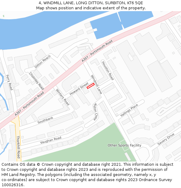 4, WINDMILL LANE, LONG DITTON, SURBITON, KT6 5QE: Location map and indicative extent of plot