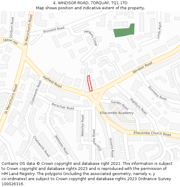 4, WINDSOR ROAD, TORQUAY, TQ1 1TD: Location map and indicative extent of plot