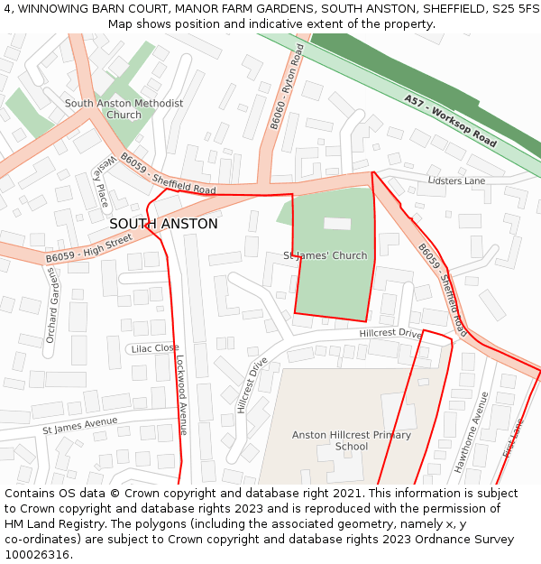 4, WINNOWING BARN COURT, MANOR FARM GARDENS, SOUTH ANSTON, SHEFFIELD, S25 5FS: Location map and indicative extent of plot