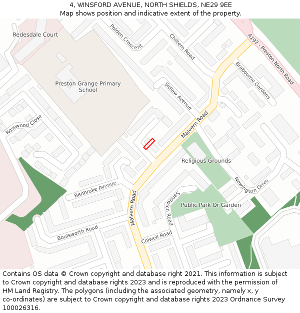 4, WINSFORD AVENUE, NORTH SHIELDS, NE29 9EE: Location map and indicative extent of plot