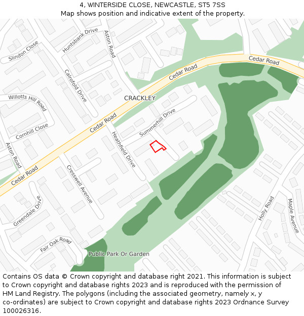 4, WINTERSIDE CLOSE, NEWCASTLE, ST5 7SS: Location map and indicative extent of plot
