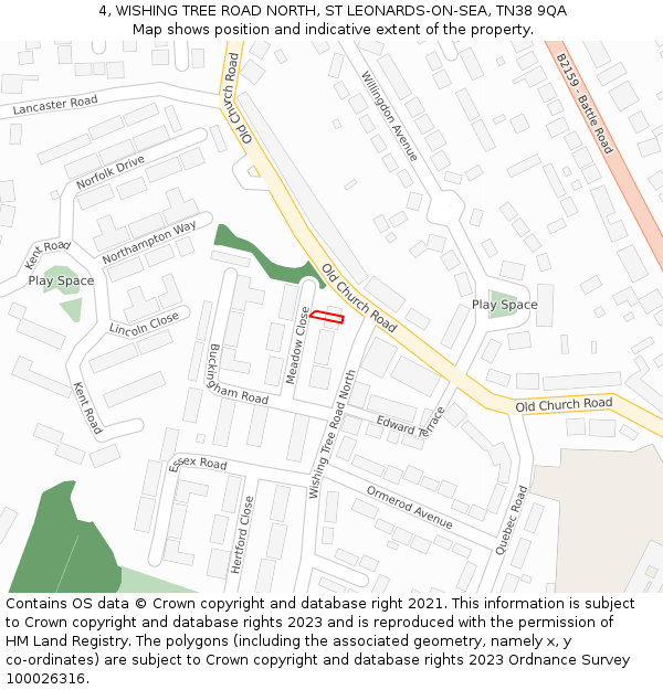 4, WISHING TREE ROAD NORTH, ST LEONARDS-ON-SEA, TN38 9QA: Location map and indicative extent of plot