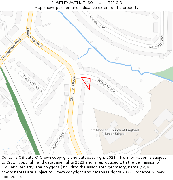 4, WITLEY AVENUE, SOLIHULL, B91 3JD: Location map and indicative extent of plot