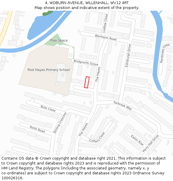4, WOBURN AVENUE, WILLENHALL, WV12 4RT: Location map and indicative extent of plot