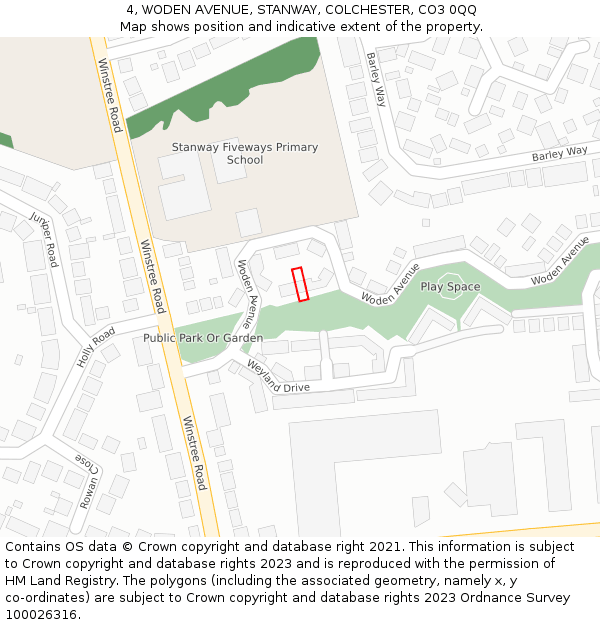 4, WODEN AVENUE, STANWAY, COLCHESTER, CO3 0QQ: Location map and indicative extent of plot