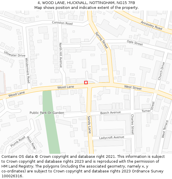 4, WOOD LANE, HUCKNALL, NOTTINGHAM, NG15 7FB: Location map and indicative extent of plot