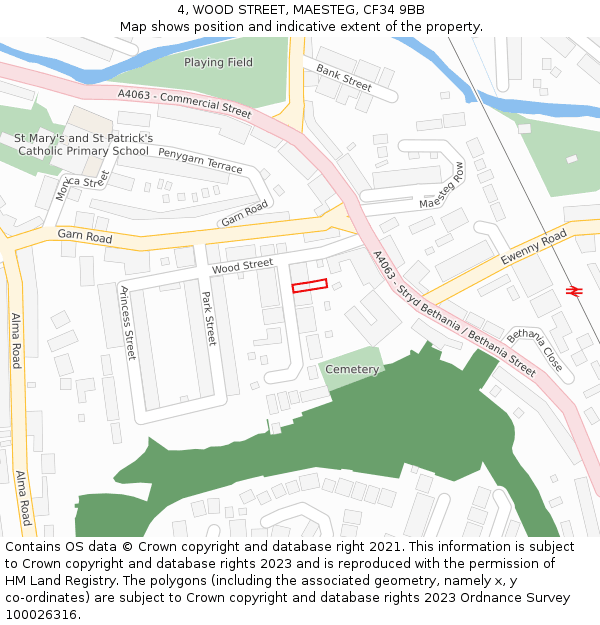 4, WOOD STREET, MAESTEG, CF34 9BB: Location map and indicative extent of plot