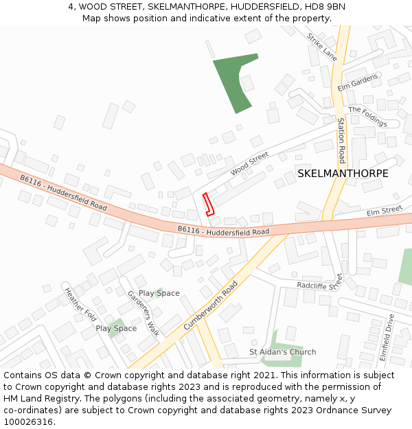 4, WOOD STREET, SKELMANTHORPE, HUDDERSFIELD, HD8 9BN: Location map and indicative extent of plot
