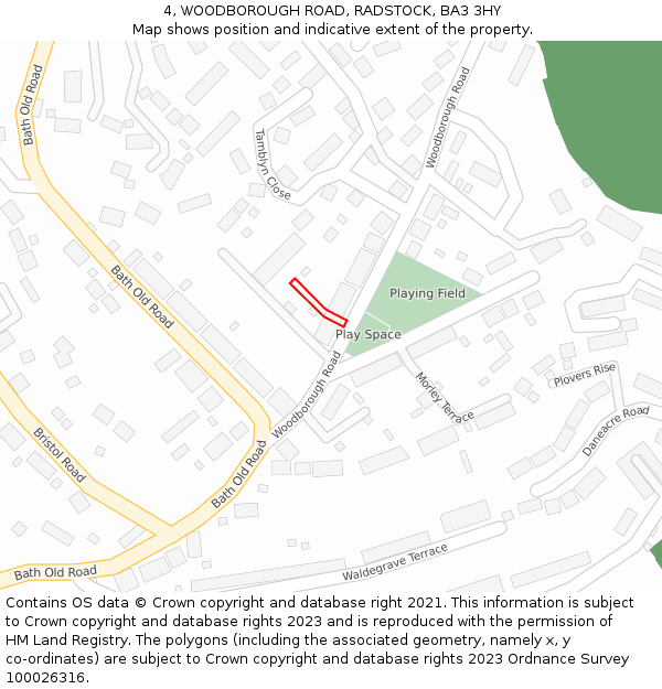 4, WOODBOROUGH ROAD, RADSTOCK, BA3 3HY: Location map and indicative extent of plot
