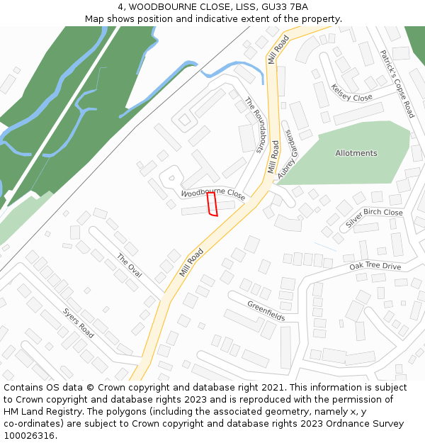 4, WOODBOURNE CLOSE, LISS, GU33 7BA: Location map and indicative extent of plot
