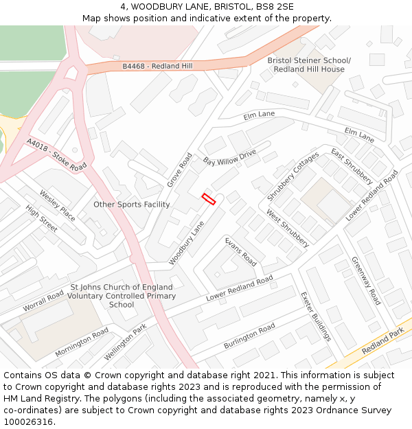 4, WOODBURY LANE, BRISTOL, BS8 2SE: Location map and indicative extent of plot