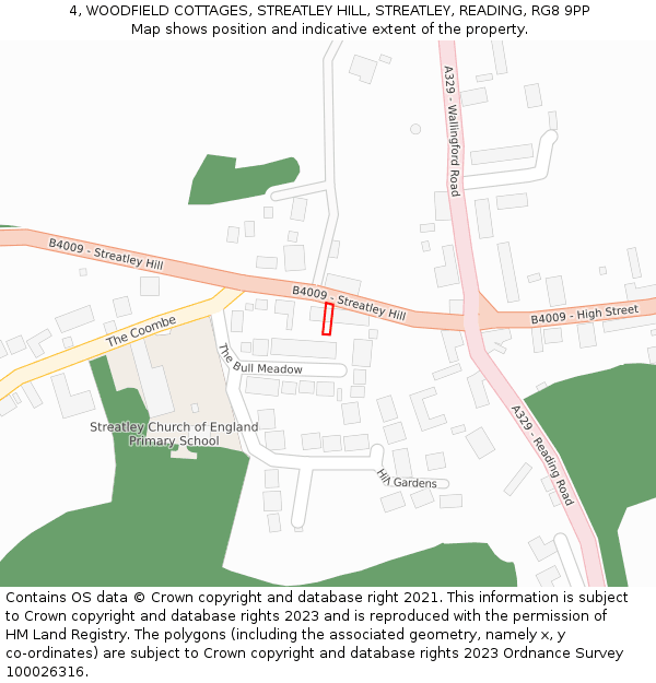 4, WOODFIELD COTTAGES, STREATLEY HILL, STREATLEY, READING, RG8 9PP: Location map and indicative extent of plot
