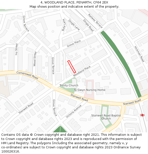 4, WOODLAND PLACE, PENARTH, CF64 2EX: Location map and indicative extent of plot