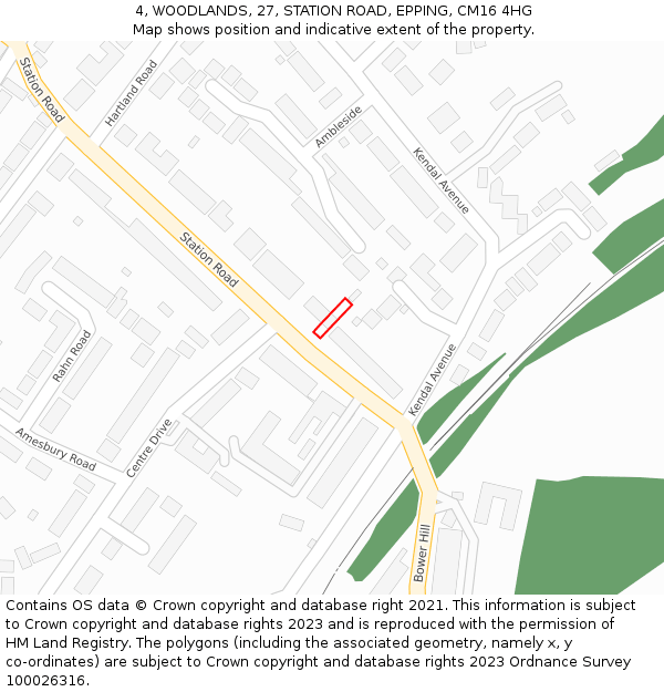 4, WOODLANDS, 27, STATION ROAD, EPPING, CM16 4HG: Location map and indicative extent of plot