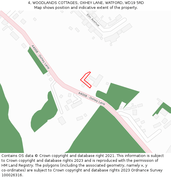 4, WOODLANDS COTTAGES, OXHEY LANE, WATFORD, WD19 5RD: Location map and indicative extent of plot