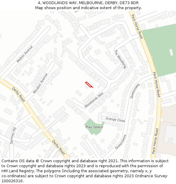 4, WOODLANDS WAY, MELBOURNE, DERBY, DE73 8DR: Location map and indicative extent of plot