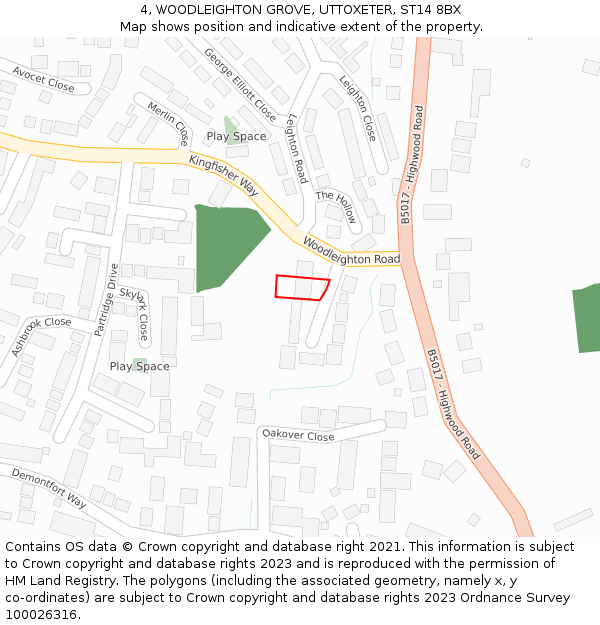4, WOODLEIGHTON GROVE, UTTOXETER, ST14 8BX: Location map and indicative extent of plot
