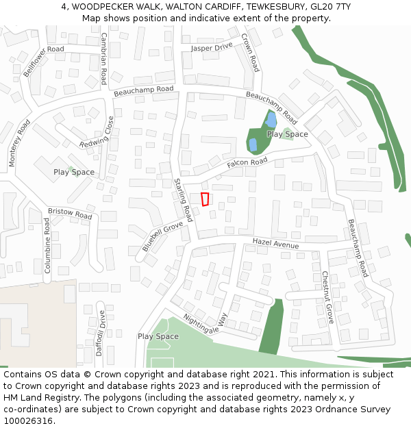 4, WOODPECKER WALK, WALTON CARDIFF, TEWKESBURY, GL20 7TY: Location map and indicative extent of plot