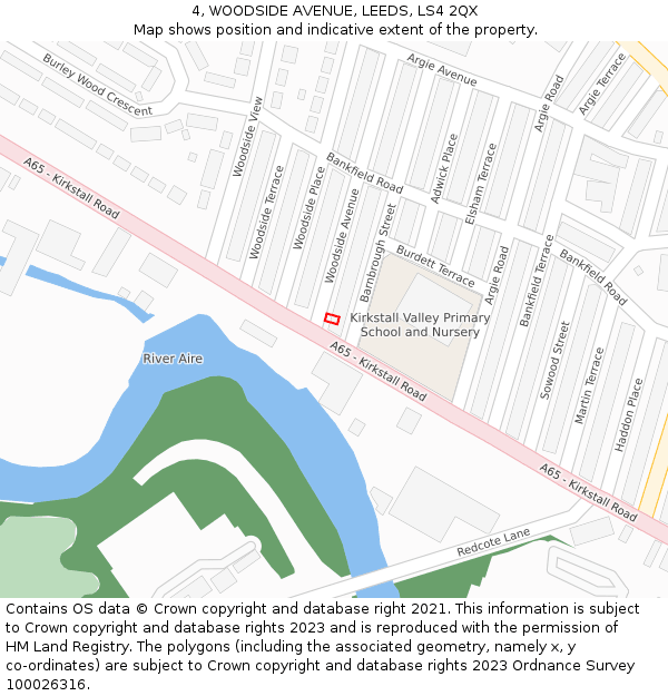 4, WOODSIDE AVENUE, LEEDS, LS4 2QX: Location map and indicative extent of plot