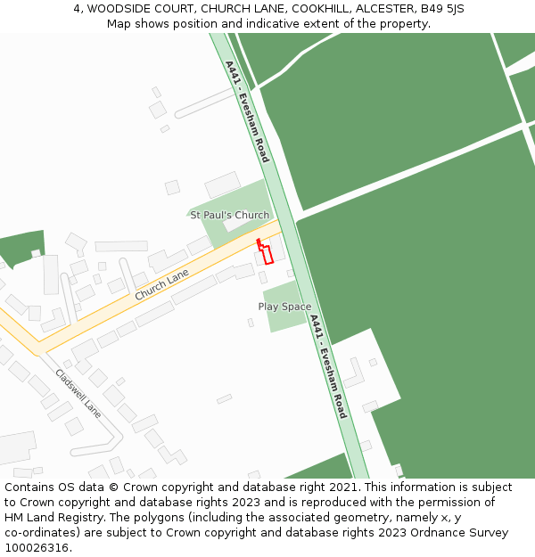 4, WOODSIDE COURT, CHURCH LANE, COOKHILL, ALCESTER, B49 5JS: Location map and indicative extent of plot