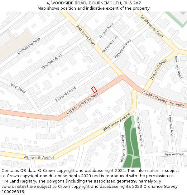 4, WOODSIDE ROAD, BOURNEMOUTH, BH5 2AZ: Location map and indicative extent of plot