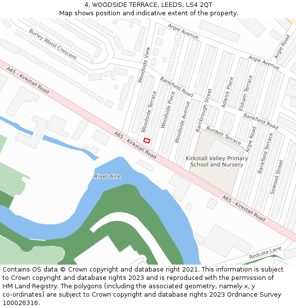 4, WOODSIDE TERRACE, LEEDS, LS4 2QT: Location map and indicative extent of plot